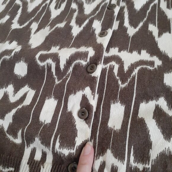 Talbots Women's Size 1X Brown Beige Ikat Pattern Cotton Silk Blend Cardigan - Picture 12 of 13
